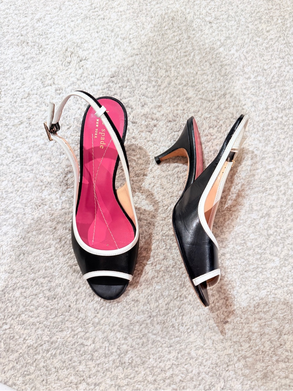 Kate Spade Black & White Slingback Peep-Toe Heels
